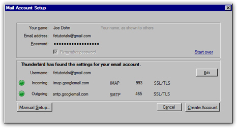 gmail server settings for thunderbird