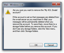  Confirmation finale de la suppression d'un compte de messagerie de Windows Live Mail 